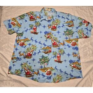 SSLR Womens Collection 4X Santa On Beach Short Sleeve Button Up Shirt Christmas‎
